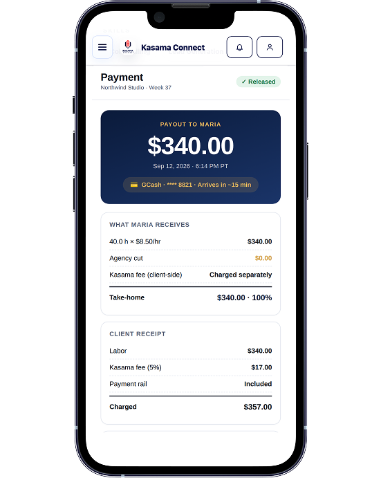 Kasama payment screen