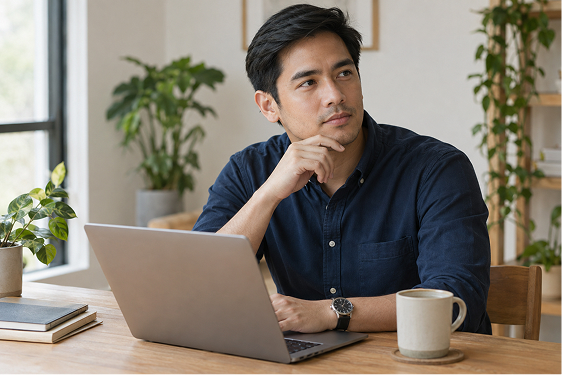 Filipino professional working at a laptop